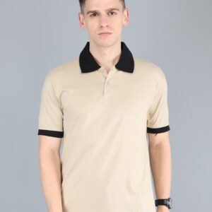 Men’s Beige Polo T-Shirt with Black Collar – Stylish & Comfortable Staff Uniform by SP Uniform