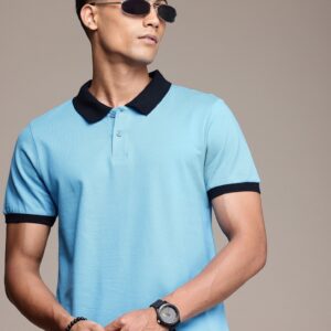 Men’s Sky Blue Plain Polo T-Shirt with White Collar – Perfect for Staff Uniform & Casual Wear