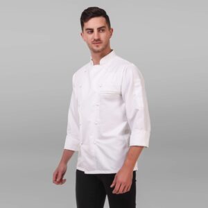 Customized Plain White Chef Coat with Black Piping & Buttons | Premium Restaurant & Hotel Uniform (Without Logo Print)