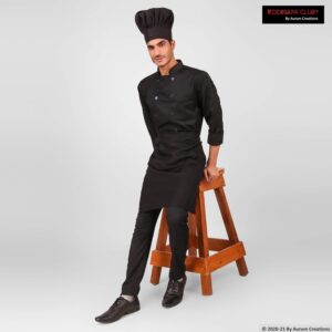 Premium Black Full Sleeve Chef Coat | Double-Breasted Hotel & Kitchen Uniform (Without Print)