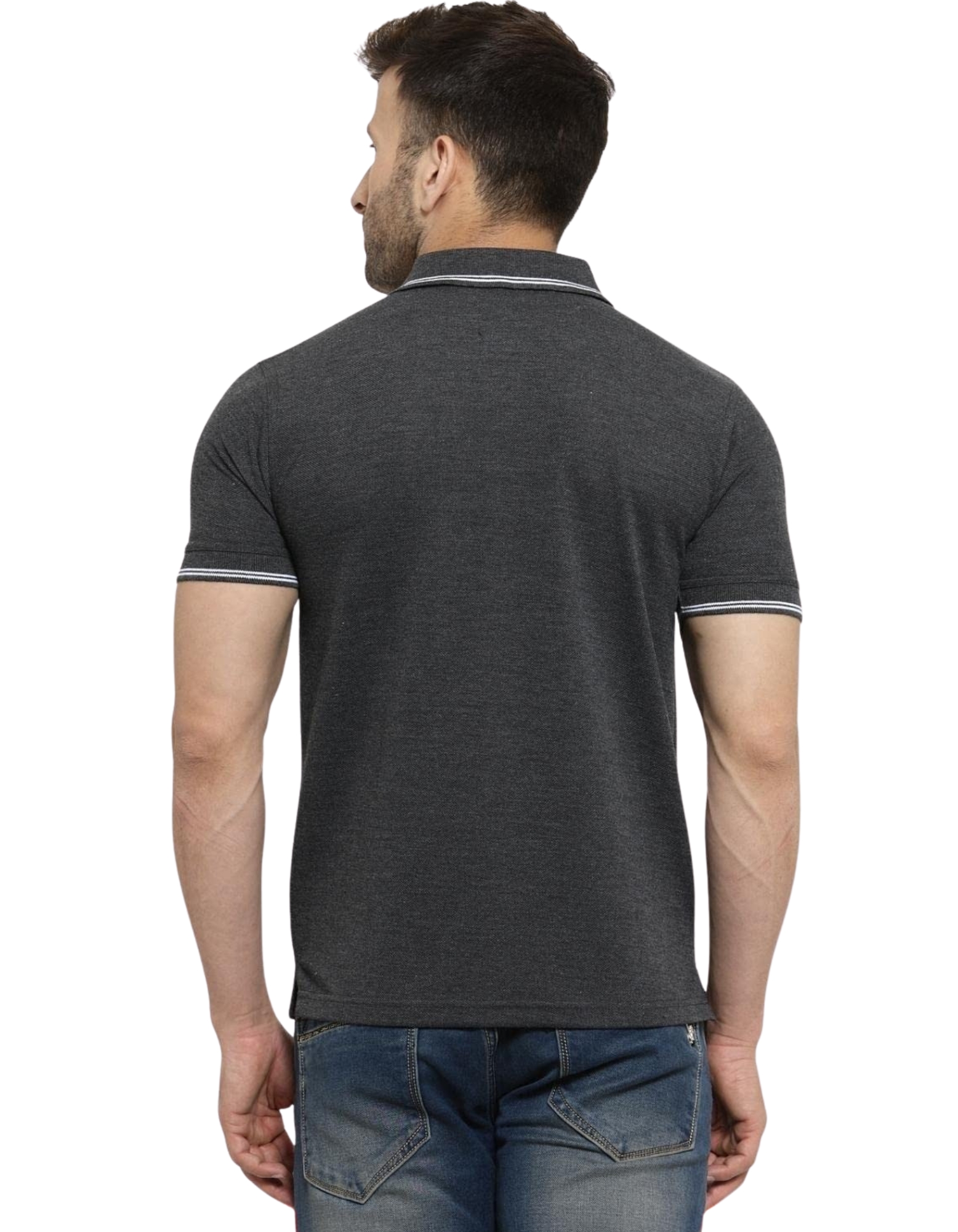 Men’s Black Polo T-Shirt with White Collar & Sleeve Piping – Staff Uniform Men’s Black Polo T-Shirt with White Collar & Sleeve Piping – Staff Uniform