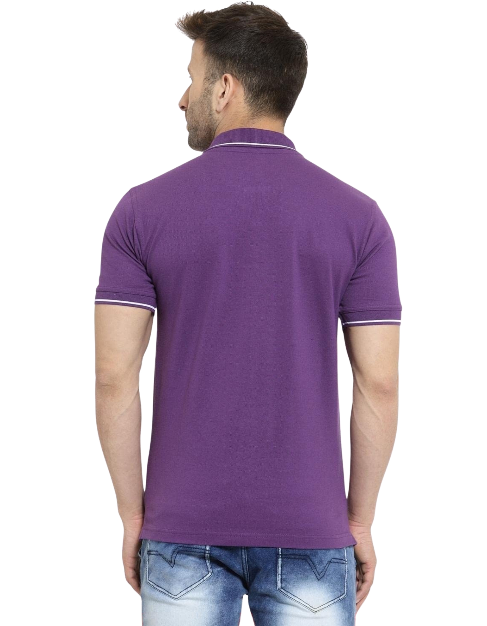 Men’s Purple Polo T-Shirt with White Collar & Sleeve Piping – Staff Uniform Men’s Purple Polo T-Shirt with White Collar & Sleeve Piping – Staff Uniform