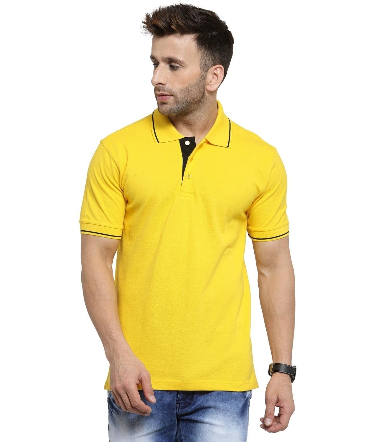 Men’s Yellow Polo T-Shirt with Black Collar & Placket – Staff Uniform Men’s Yellow Polo T-Shirt with Black Collar & Placket – Staff Uniform