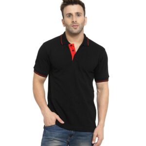 Men’s Black Polo T-Shirt with Red Collar & Sleeve Detailing