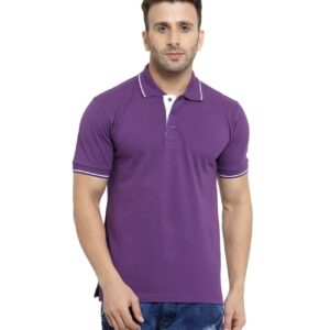 Men’s Purple Polo T-Shirt with White Collar & Sleeve Piping – Staff Uniform