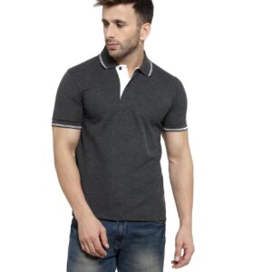 Men’s Black Polo T-Shirt with White Collar & Sleeve Piping – Staff Uniform